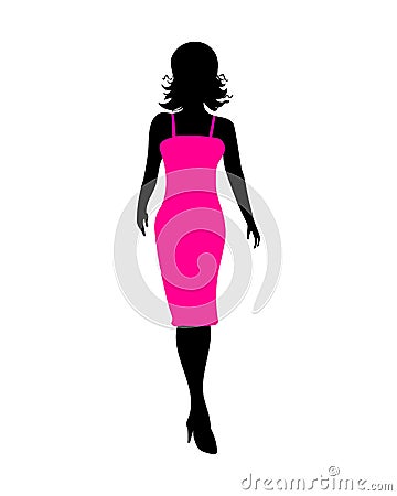 Pink woman silhouette .Fashion woman walking Stock Photo