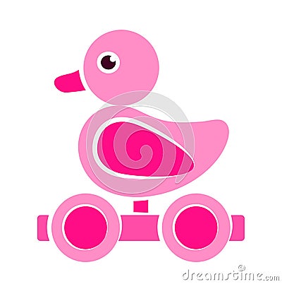 Pink wooden duck pull toy Stock Photo