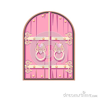 Fairytale pink door of a beautiful princess Vector Illustration