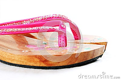 Pink wooden sandals Stock Photo