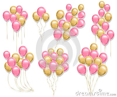 Pink and yellow balloons set Vector realistic. 3d illustration collection for birthday, gift, cards, invitation Vector Illustration