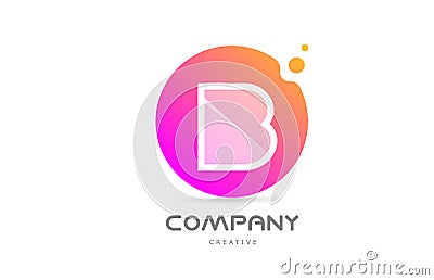 Pink yellow dots B alphabet letter logo icon with transparency. Creative template for company Vector Illustration