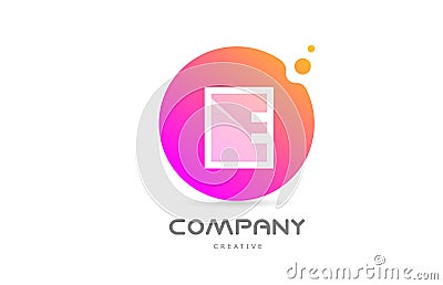 Pink yellow dots E alphabet letter logo icon with transparency. Creative template for company Vector Illustration