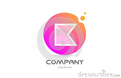 Pink yellow dots K alphabet letter logo icon with transparency. Creative template for company Vector Illustration