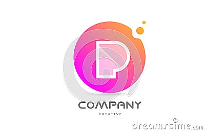 Pink yellow dots P alphabet letter logo icon with transparency. Creative template for company Vector Illustration