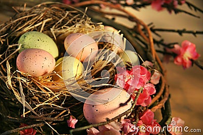 Pink and yellow Easter eggs Stock Photo