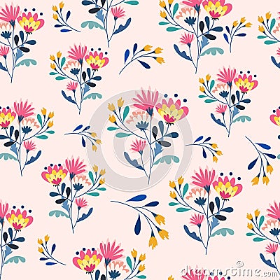 Pink and yellow flower seamless pattern Vector Illustration