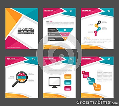 Pink yellow green Infographic elements presentation template flat design set for advertising marketing brochure flyer leaflet Vector Illustration
