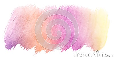Pink-yellow multicolor watercolor in pastel colors. An isolated place with divorces and borders. Stock Photo