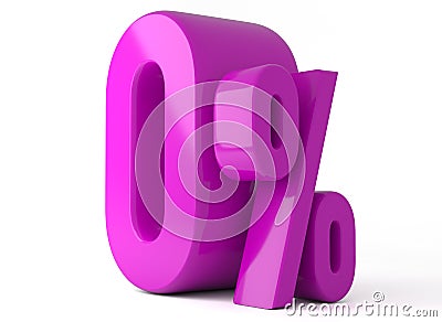 Zero percent 3d illustration. Pink zero percent special Offer on white background Stock Photo