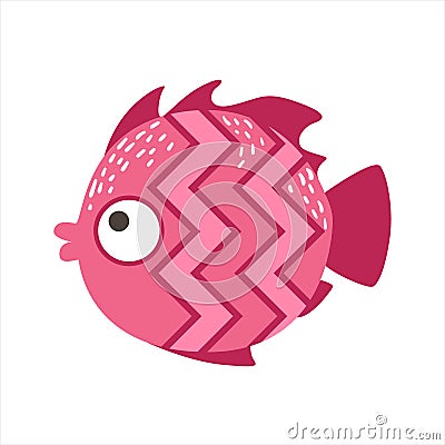 Pink Zigzag Pattern Fantastic Colorful Aquarium Fish, Tropical Reef Aquatic Animal Vector Illustration