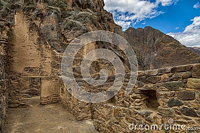 Pinkuylluna or Pinkulluna is an archaeological site on a mountain of the same name in Peru located in the Cusco Region, Urubamba P Stock Photo
