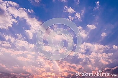 Pinky evening sky, vanilla sky with scattered clouds Stock Photo