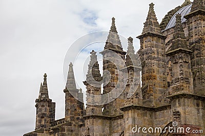Pinnacles of Rosslyn Chapel, Roslin, Scotland Stock Photo