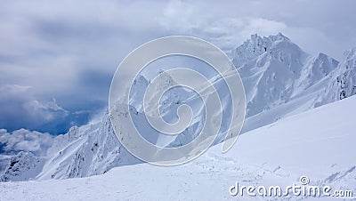 The Pinnacles in Whakapapa Ski Resort on Mt Ruapehu volcano in the North Island of New Zealand covered by deep layers of snow Stock Photo