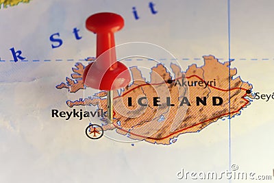 Pinned map of Reykjavik Iceland Stock Photo