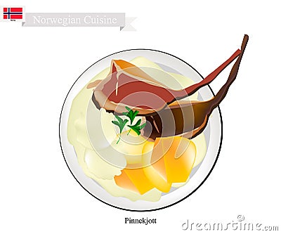 Pinnekjott or Dried Mutton Ribs, The Norwegian Christmas Dishes Vector Illustration