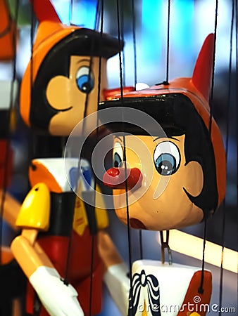 Pinocchio marionette puppets wooden toys Editorial Stock Photo