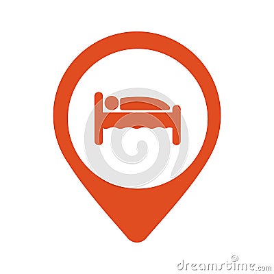 Pinpoint hotel accommodation, map point isolated icon with person in bed symbol, vector Vector Illustration