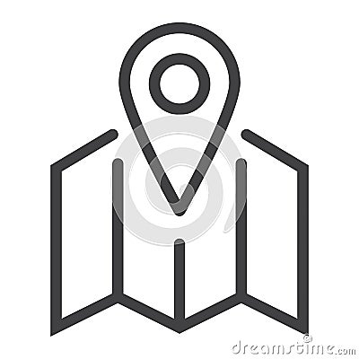 Pinpoint on map line icon, geolocation Vector Illustration