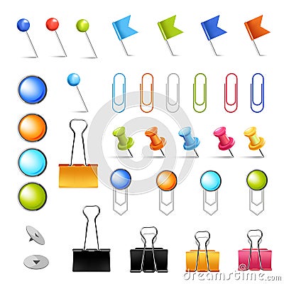 Pins and clips stationery supply isolated icons office items Vector Illustration