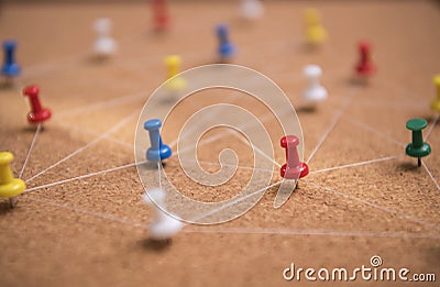 Pins connected linear network background. networking Stock Photo