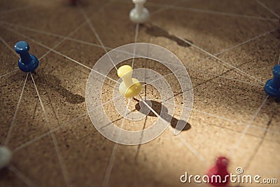 Pins connected linear network background. networking Stock Photo