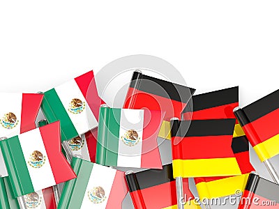 Pins with flags of Mexico and germany isolated on white Cartoon Illustration