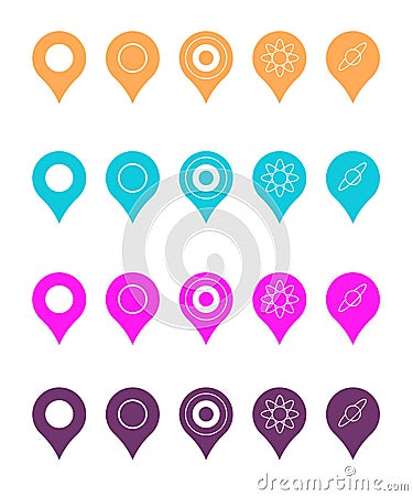 Pins for map, location symbol, navigation position marker and travel place pointer app vector illustration Vector Illustration