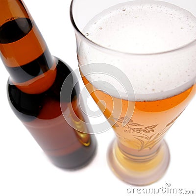 Pint of beer and bottle Stock Photo