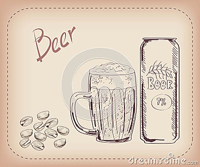 Pint of beer and snack Vector Illustration