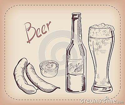 Pint of beer and snack Vector Illustration