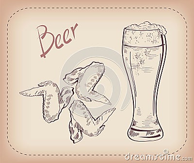 Pint of beer and snack Vector Illustration