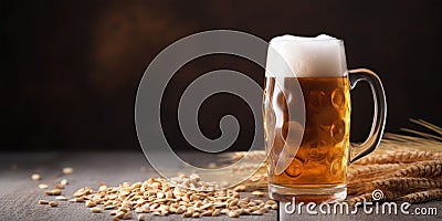 A pint of fresh craft beer on dark background with copy space for text. Generative AI Stock Photo