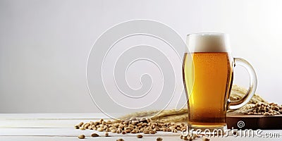 A pint of fresh craft beer on a table with copy space for text. Generative AI Stock Photo