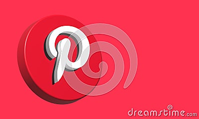 Pinterest Circle Button Icon 3D. Elegant Template Blank Space Editorial Stock Photo