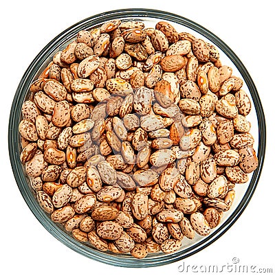 Pinto Beans Raw Unwashed in Glass Bowl Over White Stock Photo