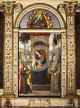 Pinturicchio. Madonna and Child Enthroned with Saints. Santa Maria del Popolo. Rome, Italy Editorial Stock Photo