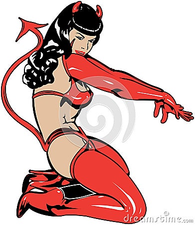 Pinup girl in devil costume Stock Photo