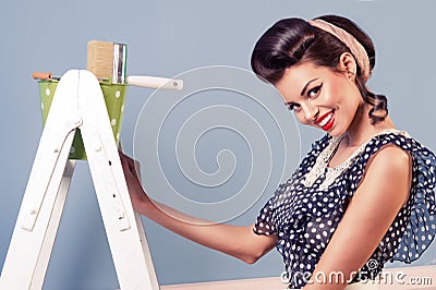 Pinup girl painting on the wall Stock Photo