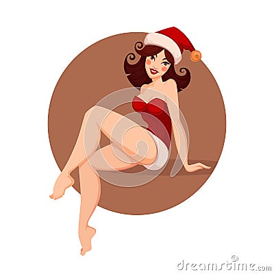 Pinup Marry Christmas and happy new year cartoon girl image Vector Illustration