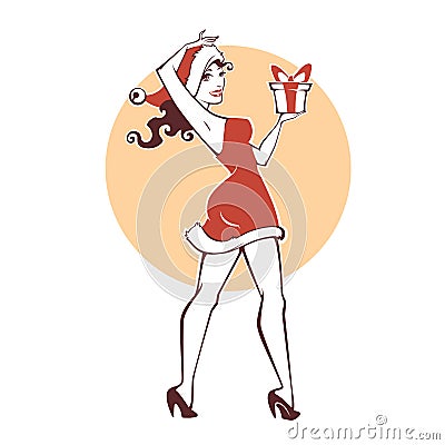 Pinup Marry Christmas and happy new year girl image Vector Illustration