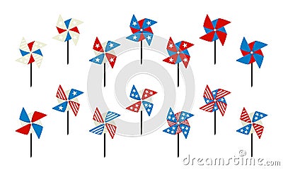 Pinwheel icons set isolated. Paper spinners by July 4th Vector Illustration