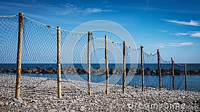 Pioppi beach, Cilento, Campania, Italy. Pebbles, blue sea and blue sky Stock Photo