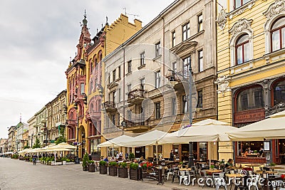 Piotrkowska Street. Main shopping street and representative, shopping and entertainment promenade. Editorial Stock Photo