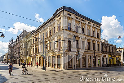 Piotrkowska Street. Main shopping street and representative, shopping and entertainment promenade. Editorial Stock Photo
