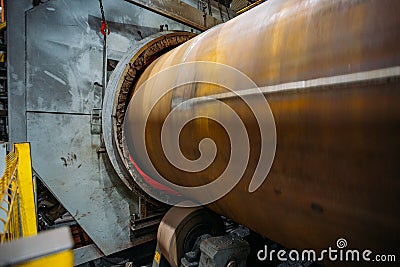 Pipe calcining in oven for polymer coating Stock Photo