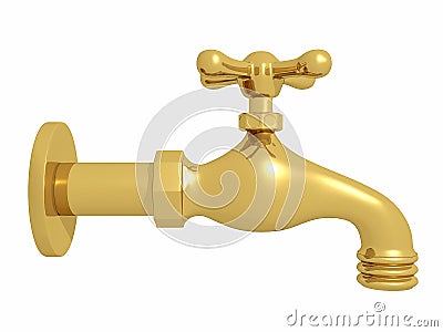 Pipe faucet gold view right Stock Photo