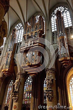 Pipe organ in Interior of St. Michael Cathedral Editorial Stock Photo