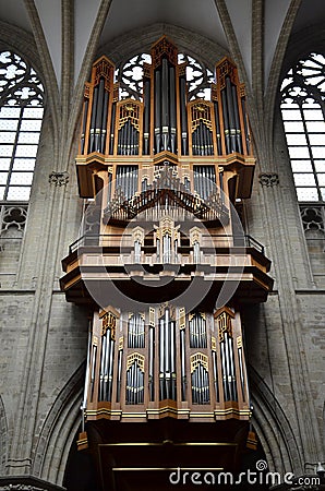 Pipe organ in the old European church Stock Photo